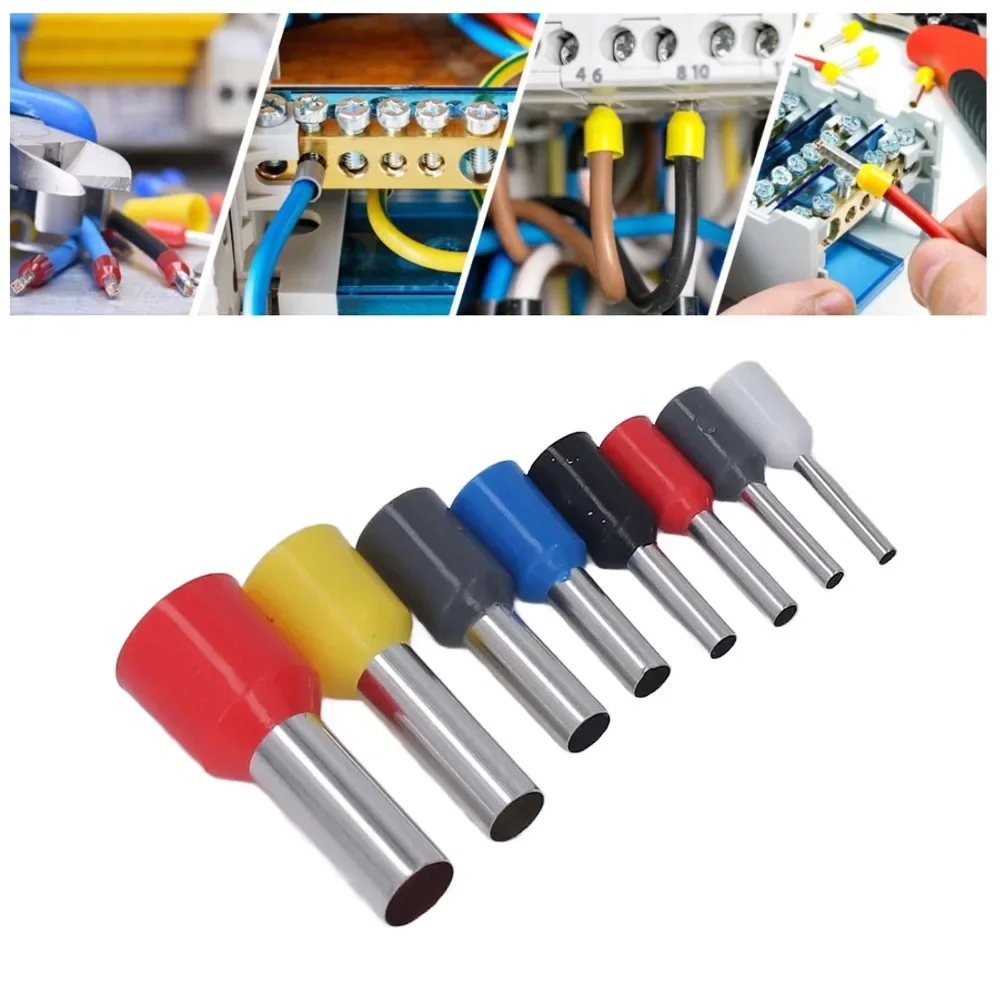 1200 Pcs 0.5mm-10mm Cold Pressed Terminals Copper and PVC 8 Different Size Ferrule Crimping Kit Assortment 22 AWG to 8 AWG