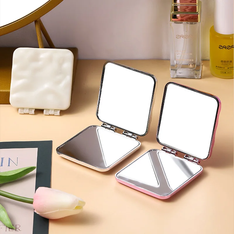 Mini prostokątne lusterko dwustronne, metalowe lusterko galwanizowane, przenośne składane małe lusterko ręczne, lusterko kieszonkowe HD do makijażu
