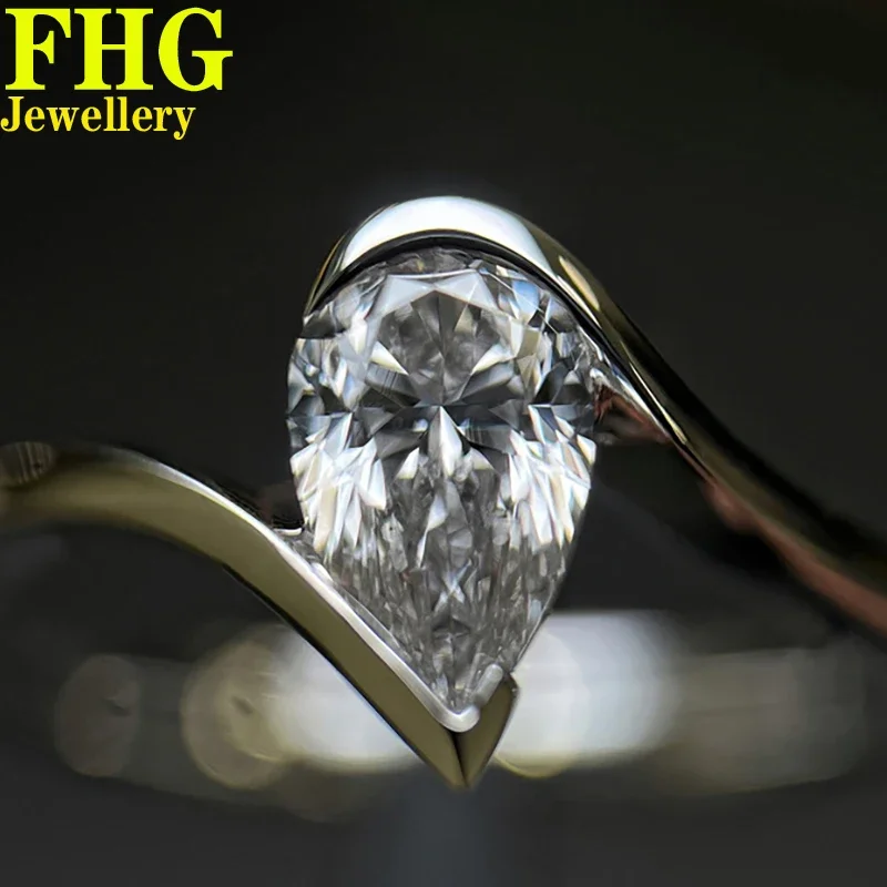 1 2 3 4 5 Carat Solid Au750 18K Yellow Gold Ring Pear shape DVVS1 Moissanite Diamonds Wedding Party Engagement birthday