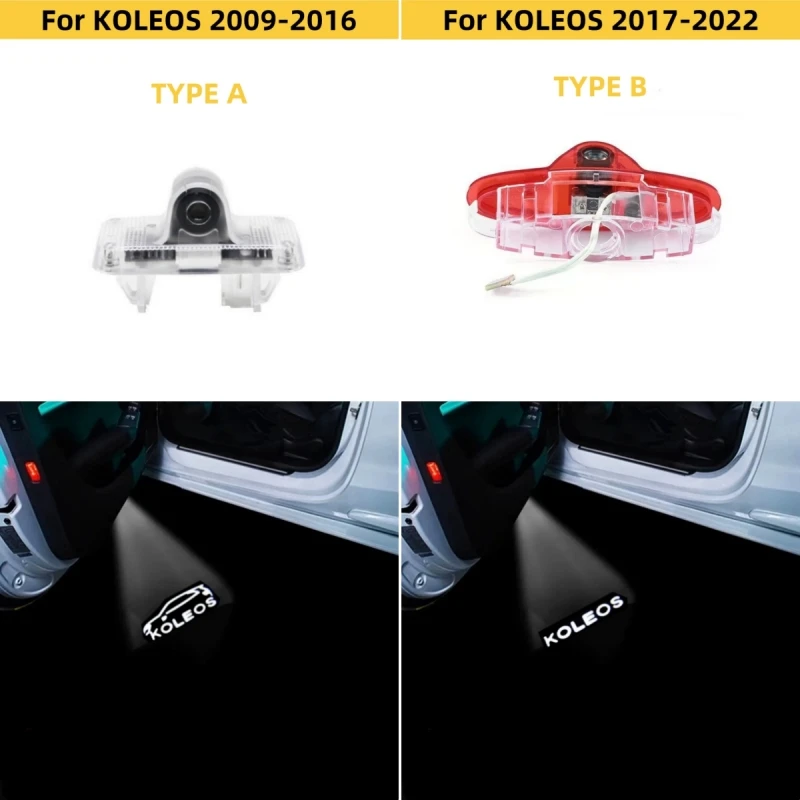 2pcs Car Door Welcome Lights Laser Projector Logo Ghost Shadow Lamps Goods Accessories For Renault Koleos 2009-2016 2017-2022