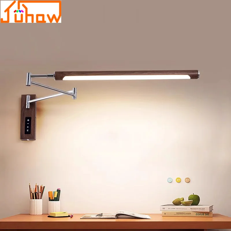 Wall Mounted Vintage Swing Arm Desk Lamp LED Eye Protection Reading Light for Study Writing Bookcase Wall Mounted Above Table