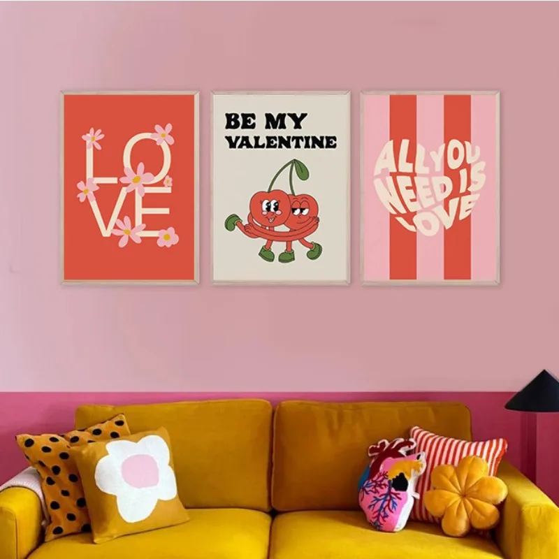 Valentine's Day Love Heart Fashion Wall Art Cherry Personalised Print Poster Pink Alphabet Bedroom