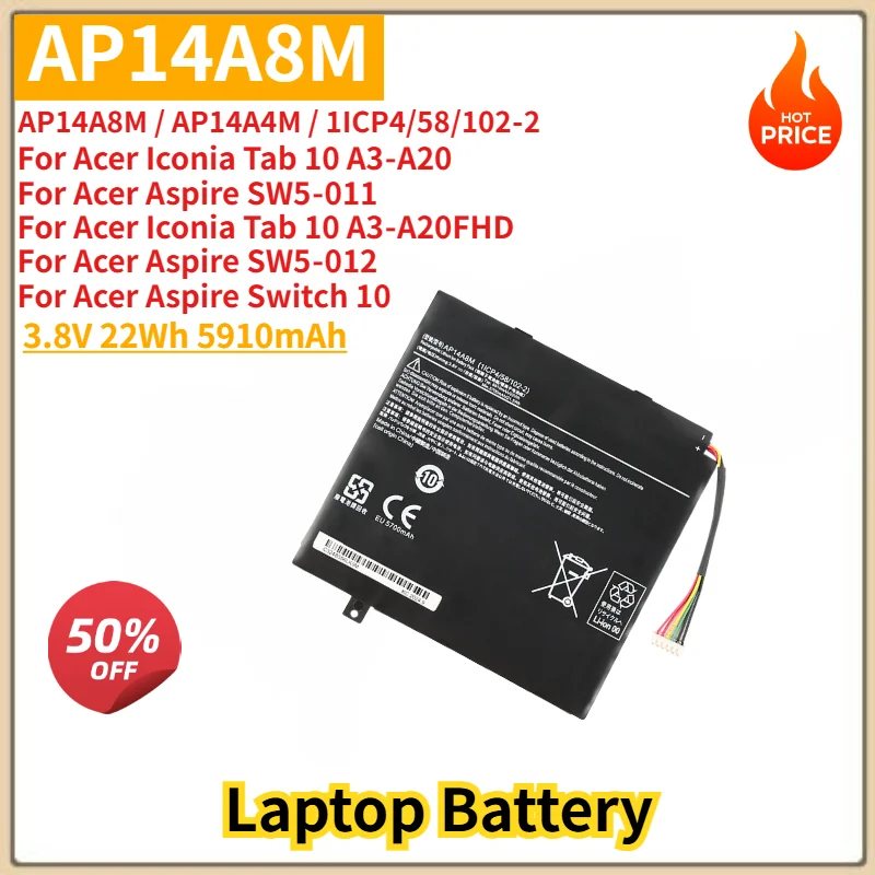 AP14A8M Laptop Battery 3.8V 5910mAh For Acer Iconia Iconia Tab 10 A3‑A20,Aspire SW5‑011,Iconia Tab 10 A3‑A20FHD, Aspire SW5‑012