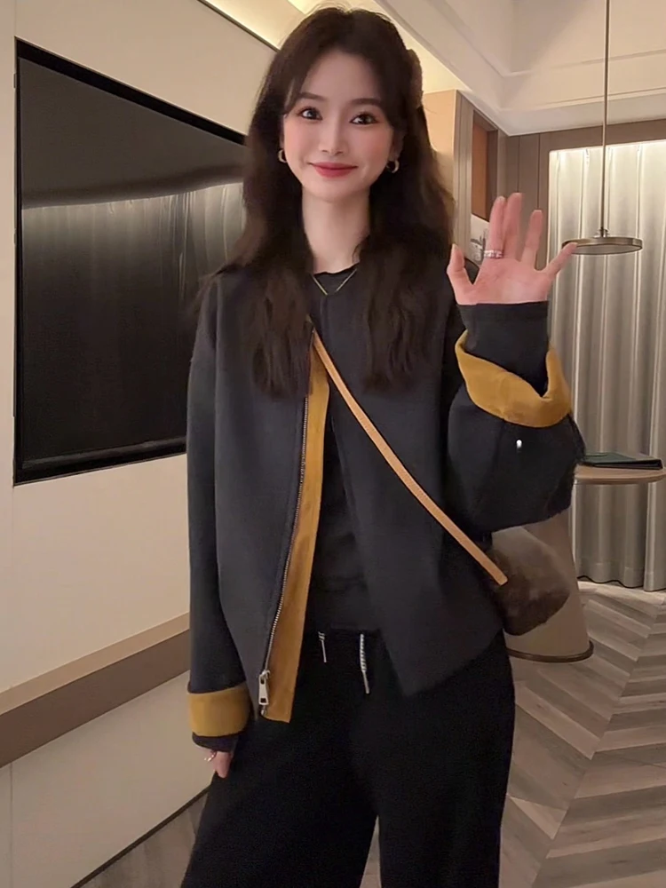 

Faionable Korean Sle Women's Outerwear Winter New Arrival Sweater Fake Two-Piece Design Anti-Wrinkle Long Sve round Ne