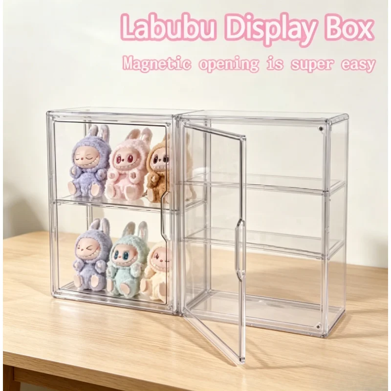 

Transparent Acrylic Labubu Storage Box Dustproof Blind Box Figure Display Cabinet Doll Organizer Stand
