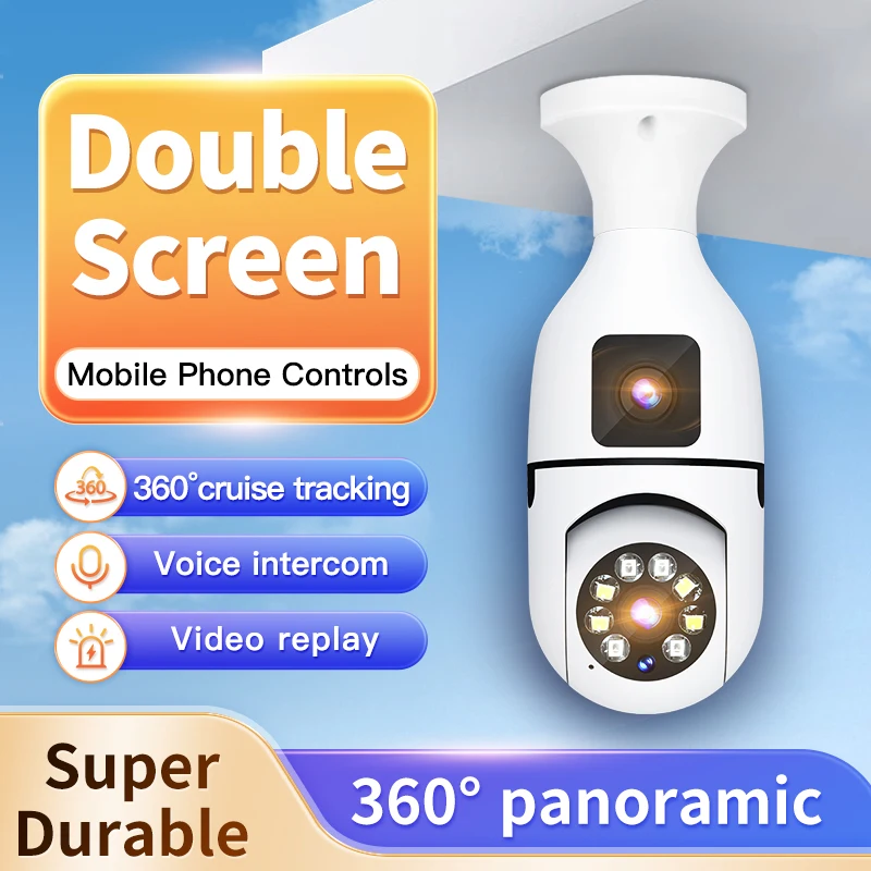 E27 Bulb WIFI Camera 8X Zoom Dual Lens Indoor Surveillance Human Tracking Wireless Two-way Audio Cameras Color Night Vision