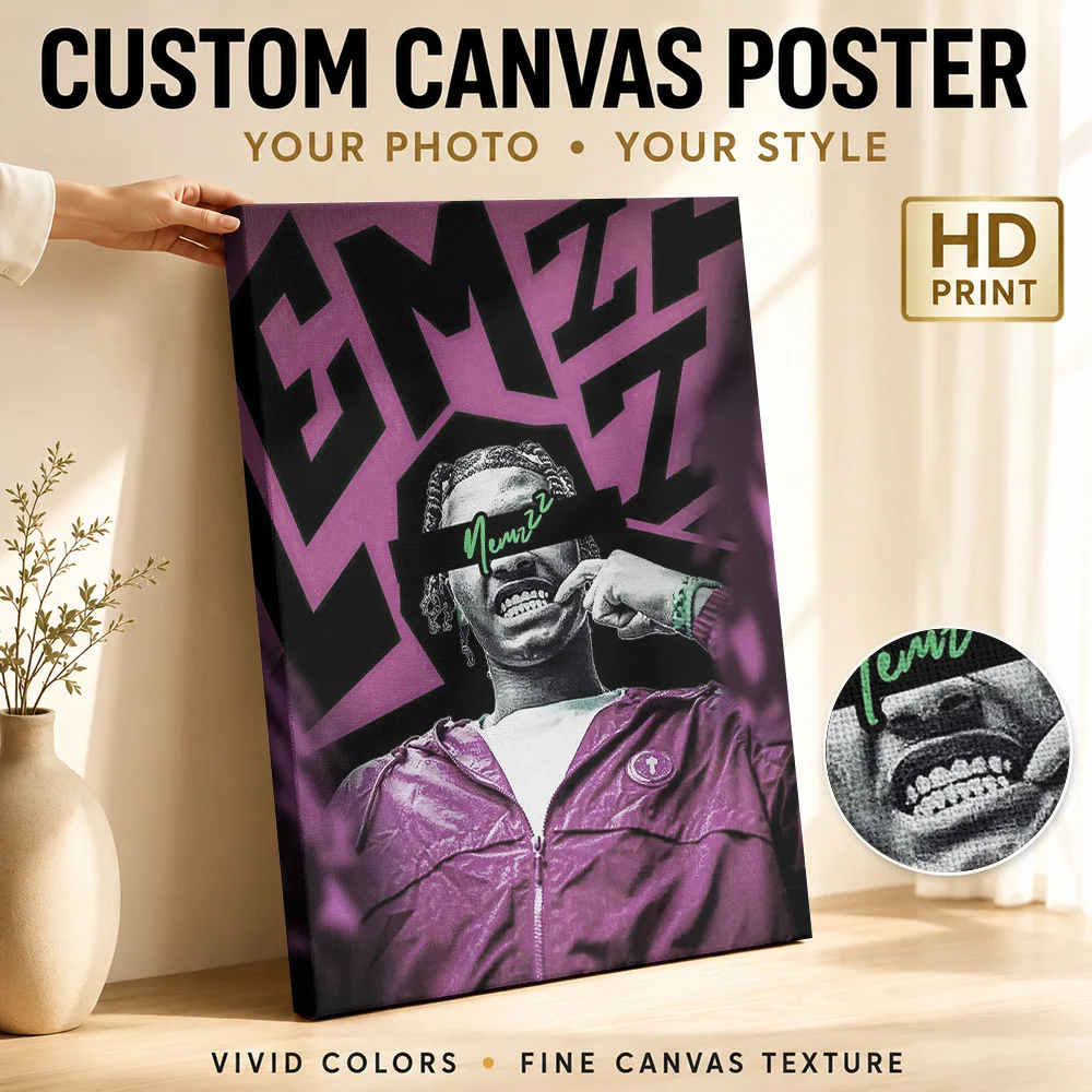 Rapper 'Nems' with 'Nems22' text overlay Canvas Poster Customized Photo Retro Music Wall Art for Bar Decor Gift for Collectors