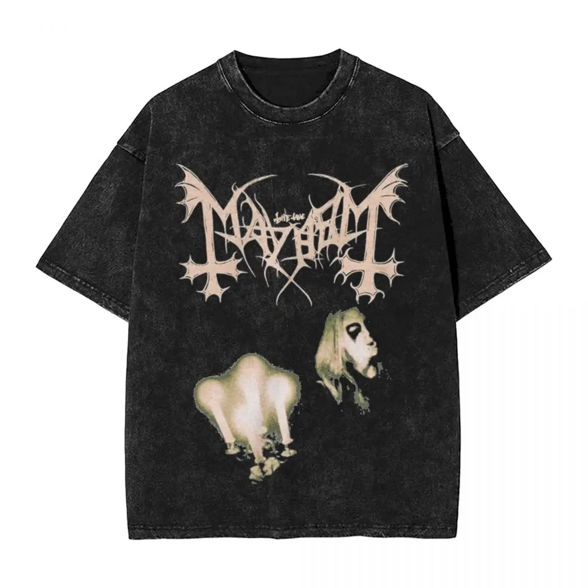 Mayhem Music T Shirts Hip Hop Washed Short Sleeve Harajuku T-Shirts Black Metal Fashion Men Women Streetwear Printed Tee Shirt