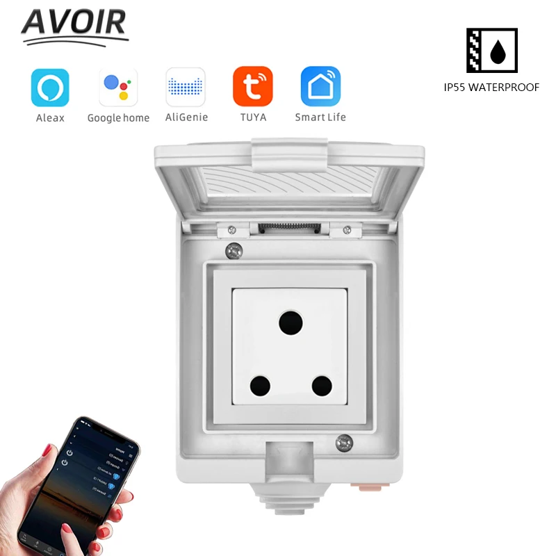 

Avoir IP55 Tuya Smart Electrical Outlets South African Standard Plug Wifi Connected Waterproof Socket Outdoor Home Appliance