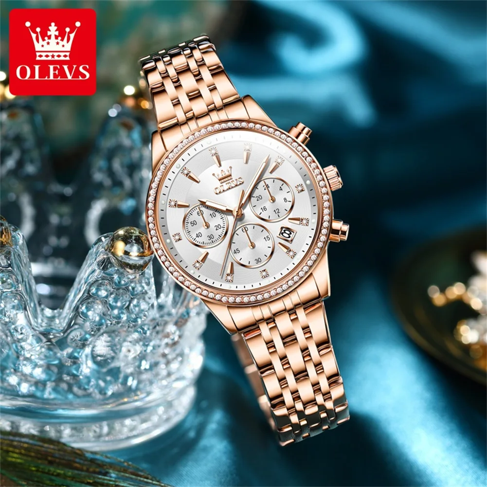 OLEVS Top Brand Fashion Luxury Quartz Ladies Watch Best Selling Original Stainless Steel Multifunction Elegant Watches for Women