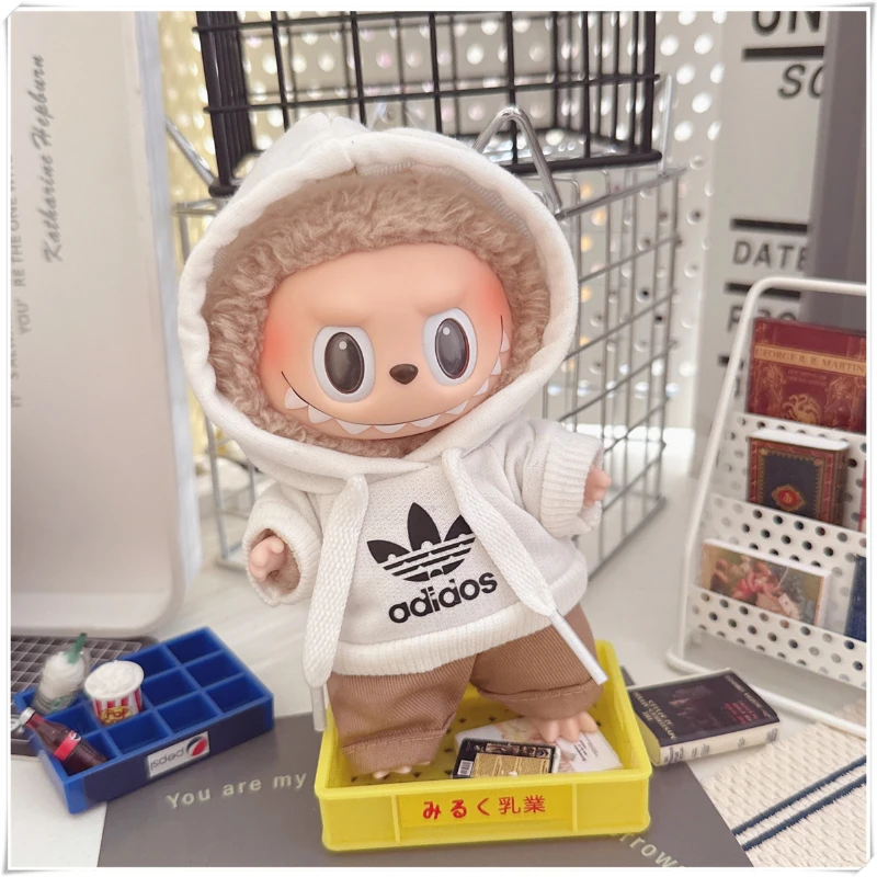 Labubu V1 V2 Bambole Vestiti alla moda Accessori fai da te Giocattolo regalo per 15/17 cm Labubu Doll Abbigliamento Moda Felpa con cappuccio e pantaloni Scarpe Set