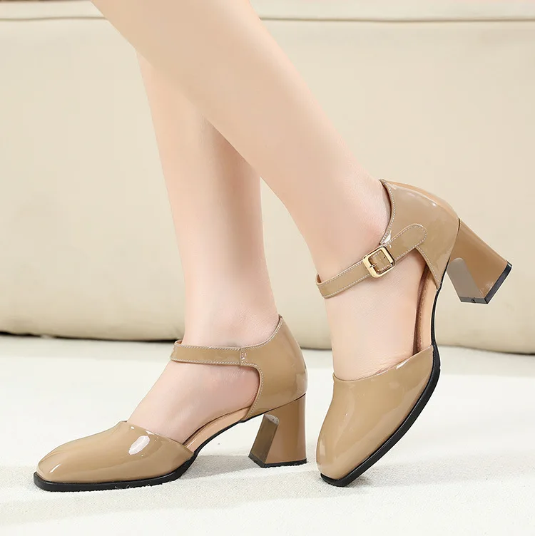GKTINOO New Fashion sandali in pelle verniciata donna tacchi alti punta quadrata donna estate Mary Janes scarpe con plateau sandali donna