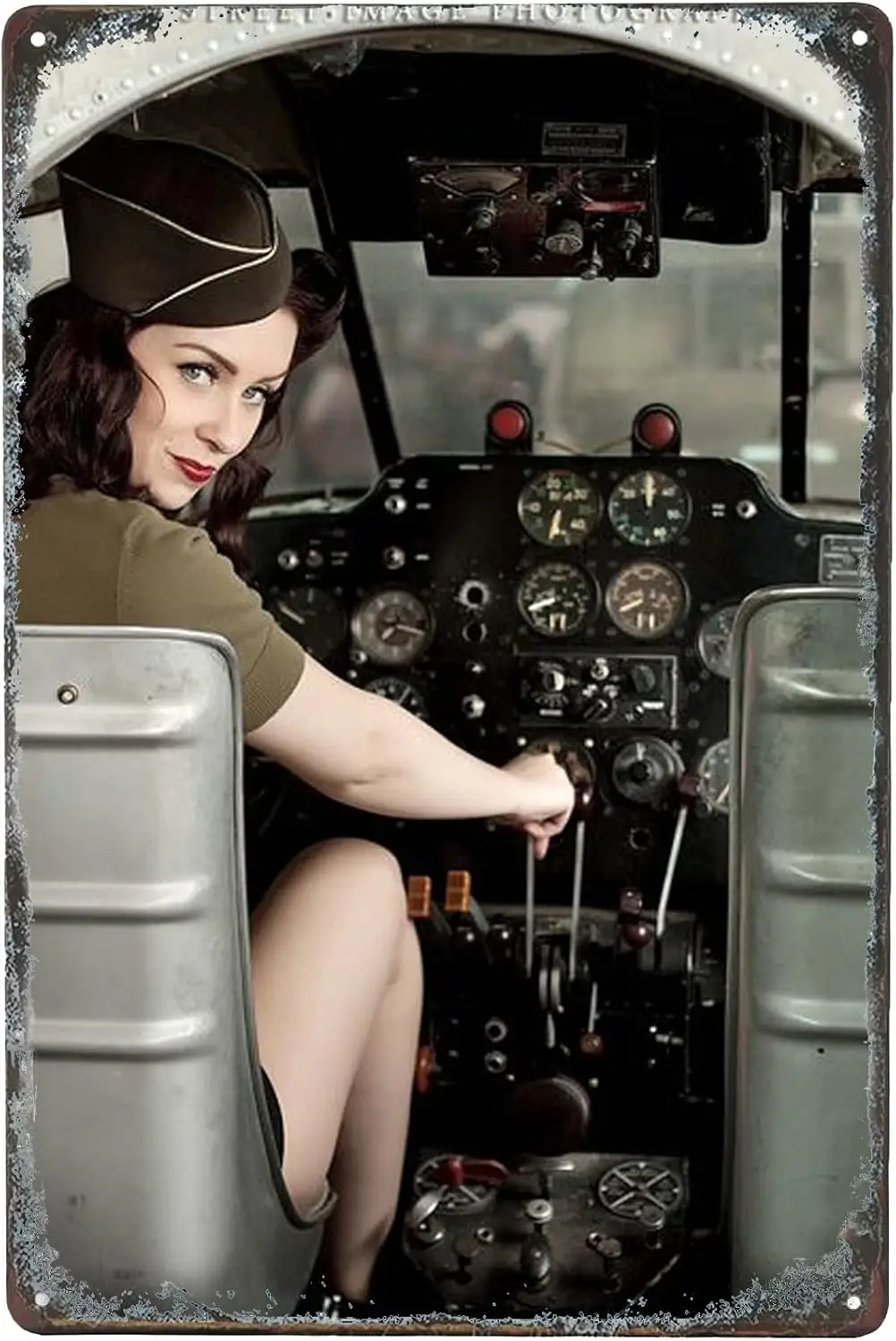 Army Military Pin Up Girl Tin Sign Veterans Vintage Metal Signs Sexy Lady Wall Art Girls Poster Sexy Pilot Girl Fly An Airplane