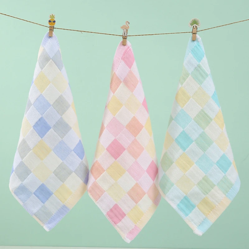 

3Pcs Plaid Baby Gauze Towel Facecloth Baby Bath Towel Handkerchief Cotton Muslin Square Absorbent Kindergarten Washcloth 25x25cm