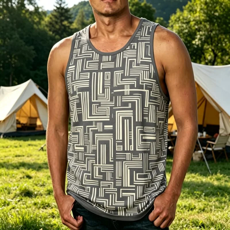 Men's outdoor camping tribal geometric print vest, suitable for summer, date brunch, and garden party occasions ﻿