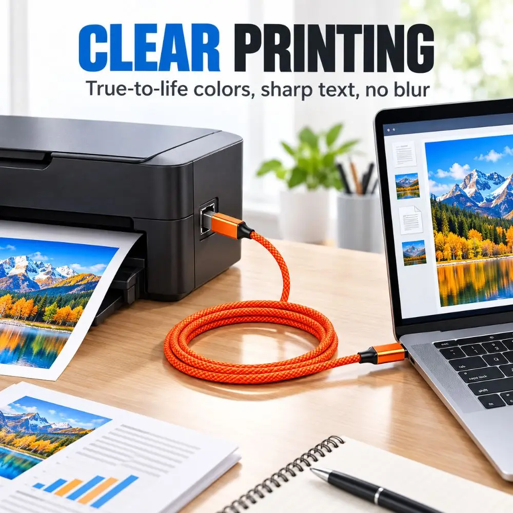 USB 2.0 USB-C Printer Cable 480Mbps Nylon Braided USB-B Data Cord Plug And Play Stable Transmission Printer Sync Lead