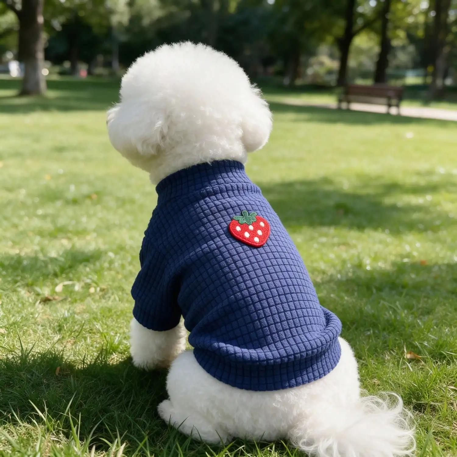 1 Stück Erdbeer-Stickerei Waffelstrick T-Shirt für Haustiere/Hunde – Detail 6