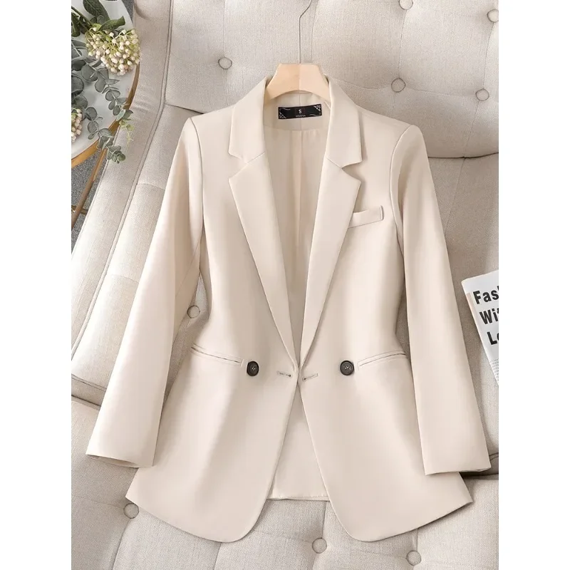 Nieuwe Aankomst Casual Dames Blazer Vrouwen Koffie Beige Zwarte Vrouwelijke Lange Mouw Effen Losse Jas