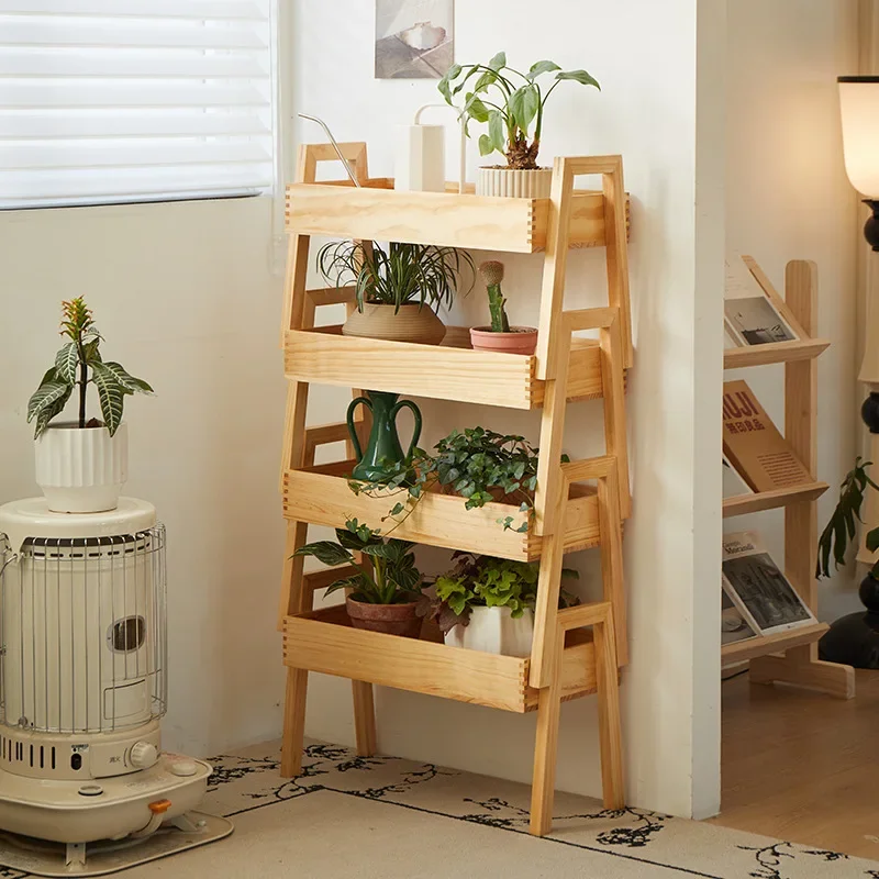 7.16-c13 plant shelf Solid wood flower stand Balcony shelf Living room floor-to-ceiling simple multi-layer flower pot bracket view 3