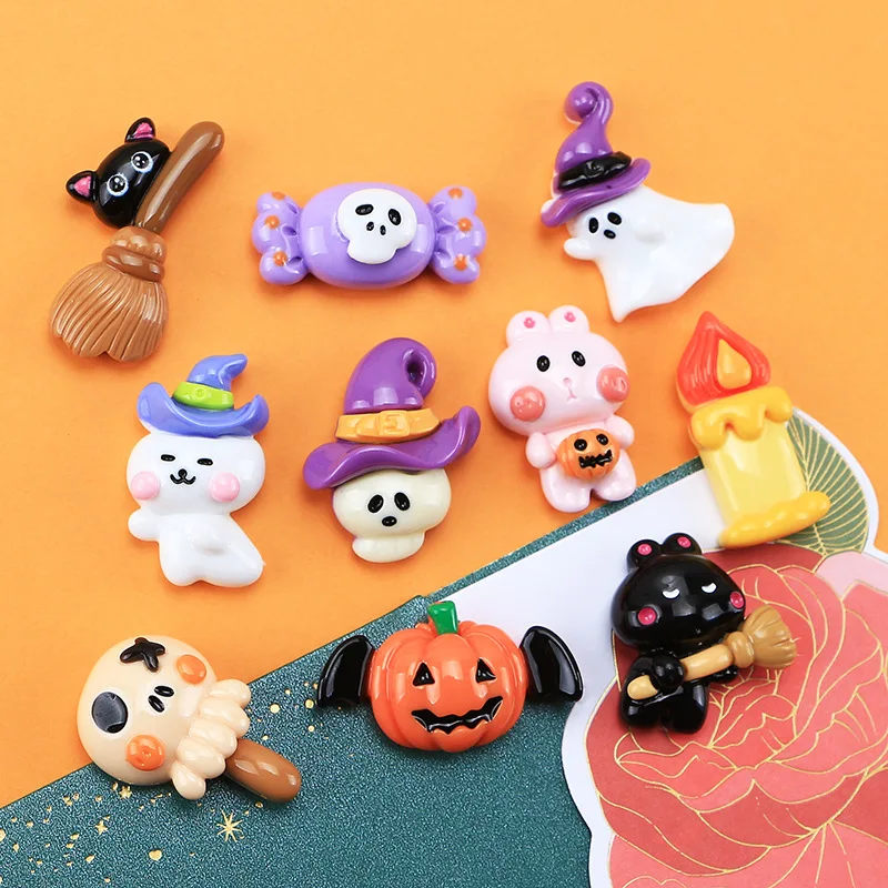 10 Pcs New Cute Mini Cartoon Halloween Candy Skull Flatback Resin Cabochons Scrapbook Diy Jewellery Decor Crafts Accessories