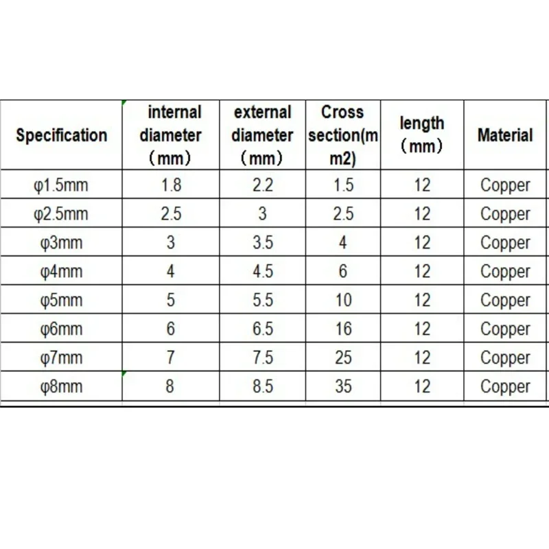 100PCS Copper Crimp Terminals Connector Pipe Wire Joint Small Tube Crimping Tool for Terminals Tube Wire Connector Accessories