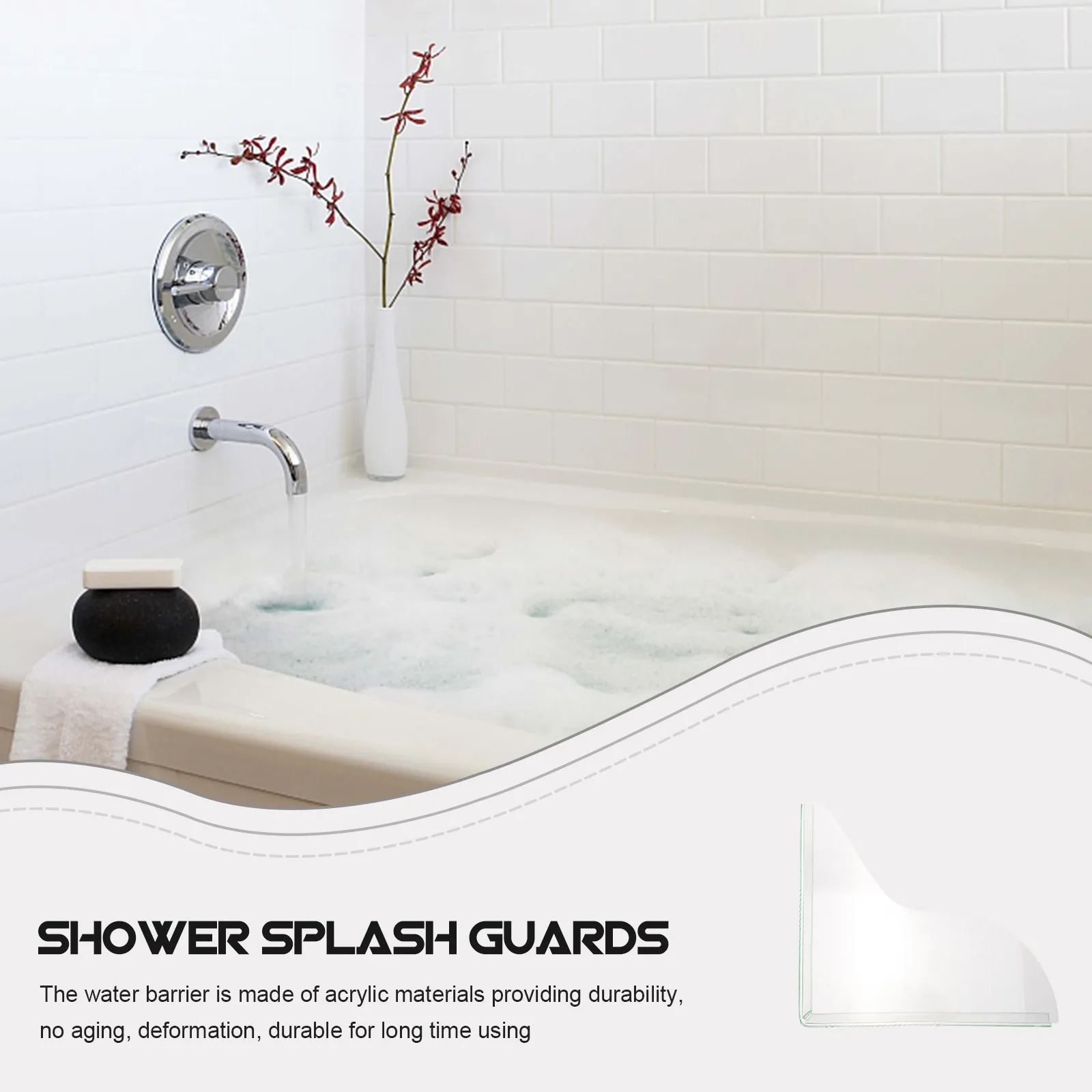 2Pcs Shower Splash Guard Acrylic Water Dam Leak-Proof Shower Water Stopper Barrier for Bathroom Kitchen Floor Protection