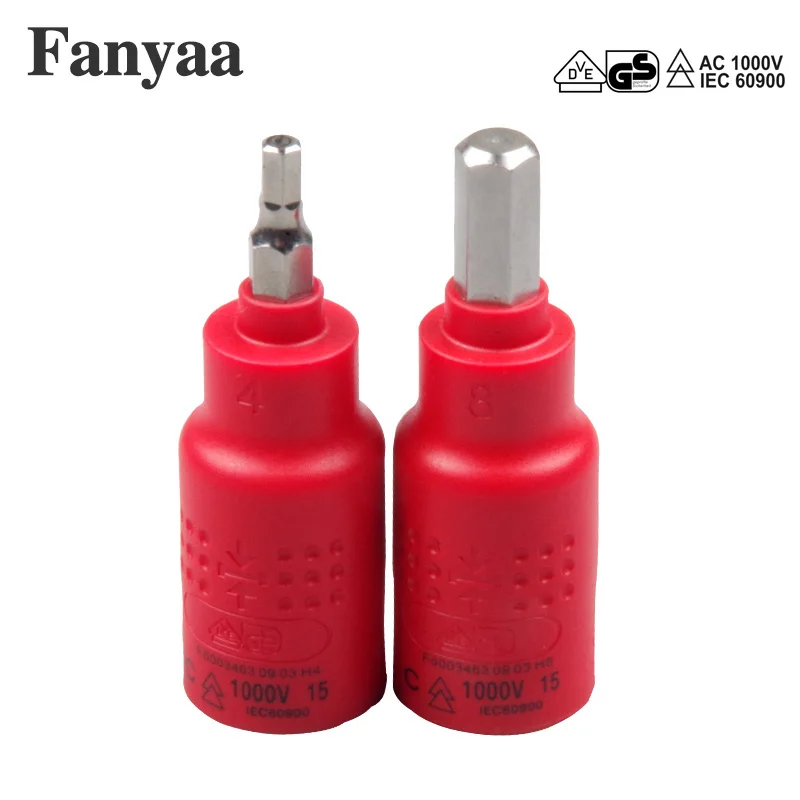 Fanyaa VDE Nut 3/8, 1/2 Dr. Individual Insulated Hex Bits Sockets Spanner Insert Tool Hexagon 6Pt. Metric 4-10mm Adaptor Wrench