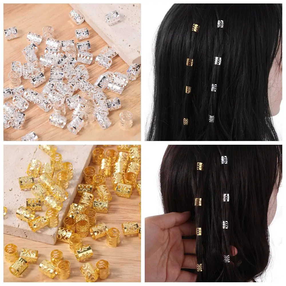 

60pcs Dread Locks Hollow Out Hair Ring Metal Cuff Clips Gold and Silver Dreadlocks Beads DIY Headwear Hair Braid Tubes