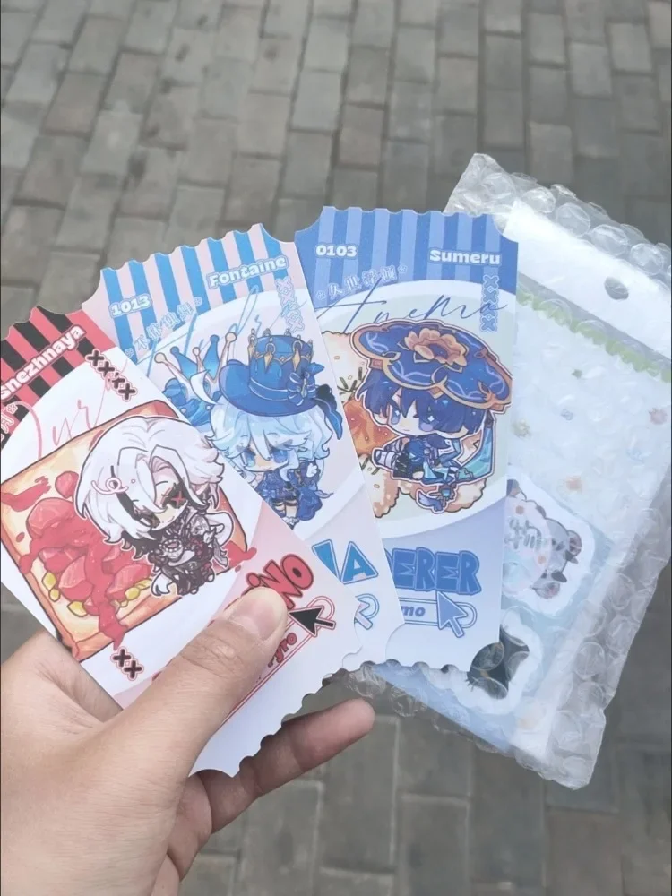 Genshin Impact Roles Profile Ticket Specialty Dishes Painting HD Laser Paper Double-sided Gilded Bookmark Postcard for Fans Gift