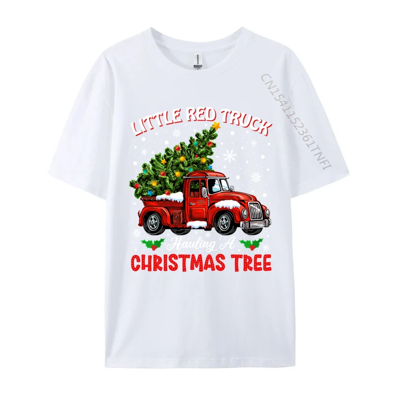 Little Red Truck Hauling A Christmas Tree T-Shirts Crew Neck Geek Premium Cotton Men Tshirts Tops T Shirt Hot Sale