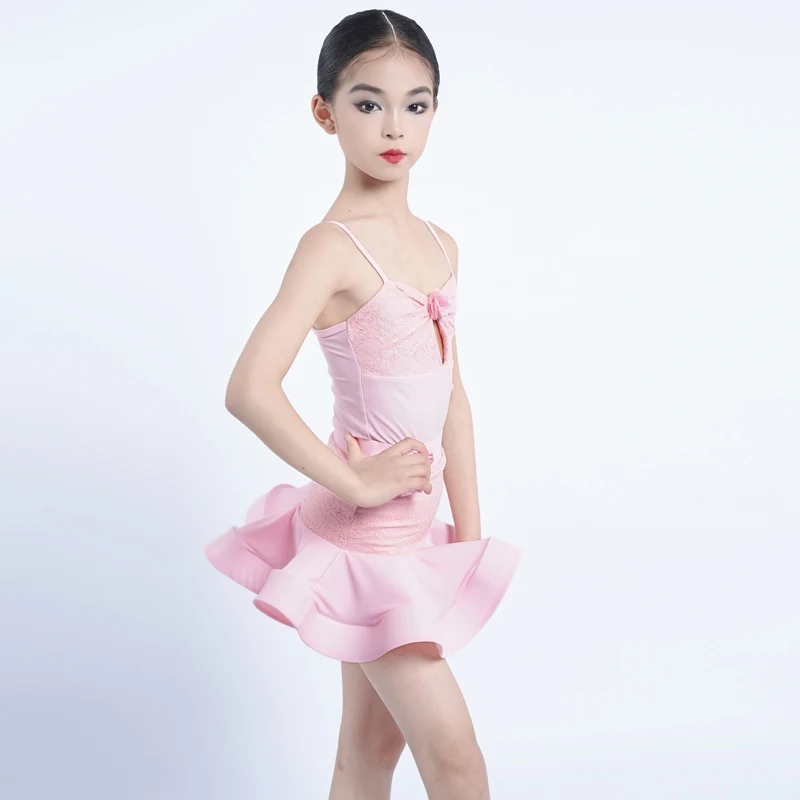 Модное розовое платье для латинских танцев для девочек, детский костюм для соревнований по латинским танцам, сценическая профессиональная танцевальная одежда, платья SL12732