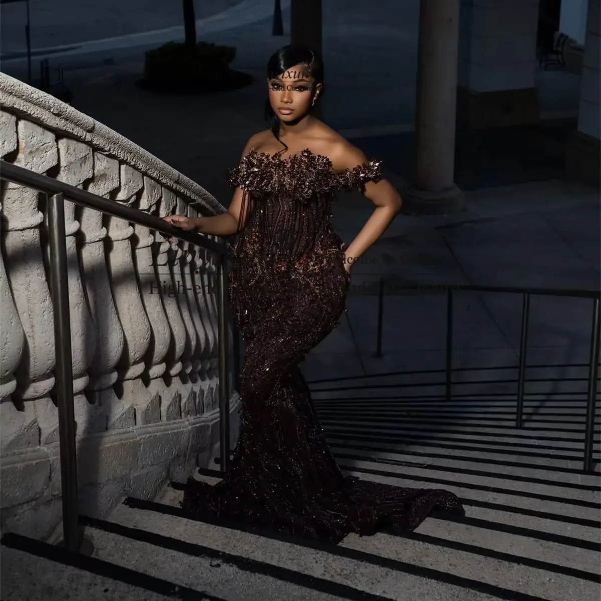 Luxury Crystals Diamond Mermaid Prom Dresses Customized African Dubai Robes De Soire Off Shoulder Wedding Evening Party Gown