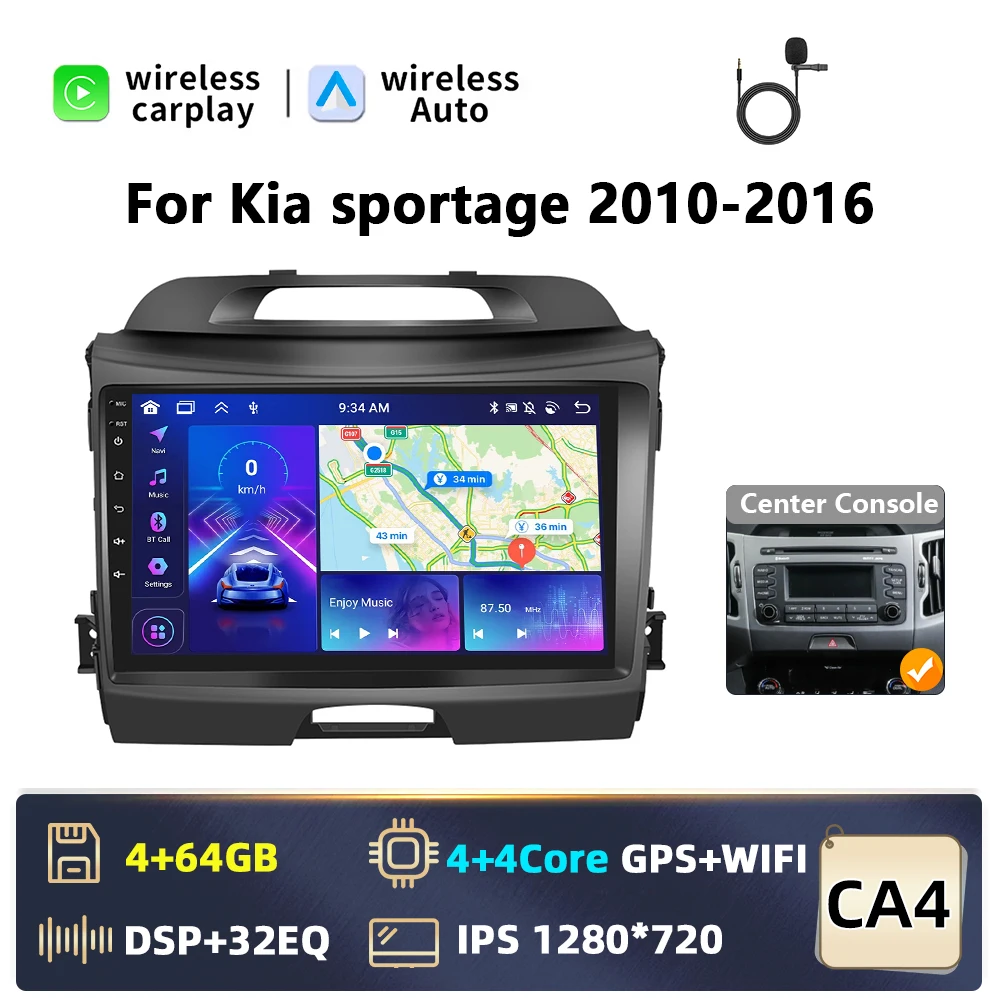 Podofo AI Voice 2-din Android autoradio met Carplay voor KIA Sportage 3 2010-2016, Android Auto radio navigatie GPS FM WIFI Bluetooth