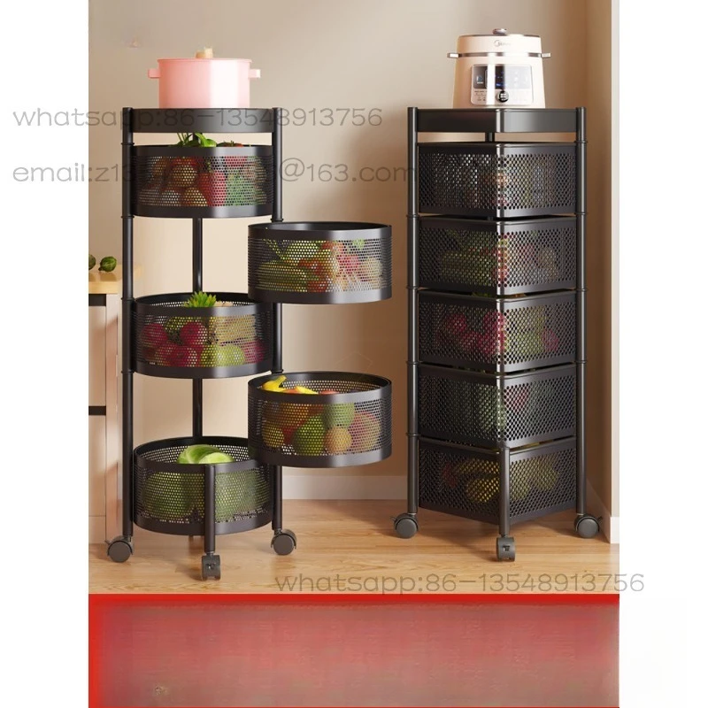 Kitchen Rotating Multifunctional Shelf Household Floor Floor Multi-layer Snack Cart Fruit and Vegetable Basket Storage Rack