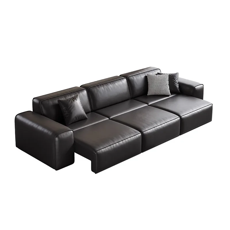 

Big black cow, leather, sofa bed, electric, multifunctional, Italian, minimalist, living room