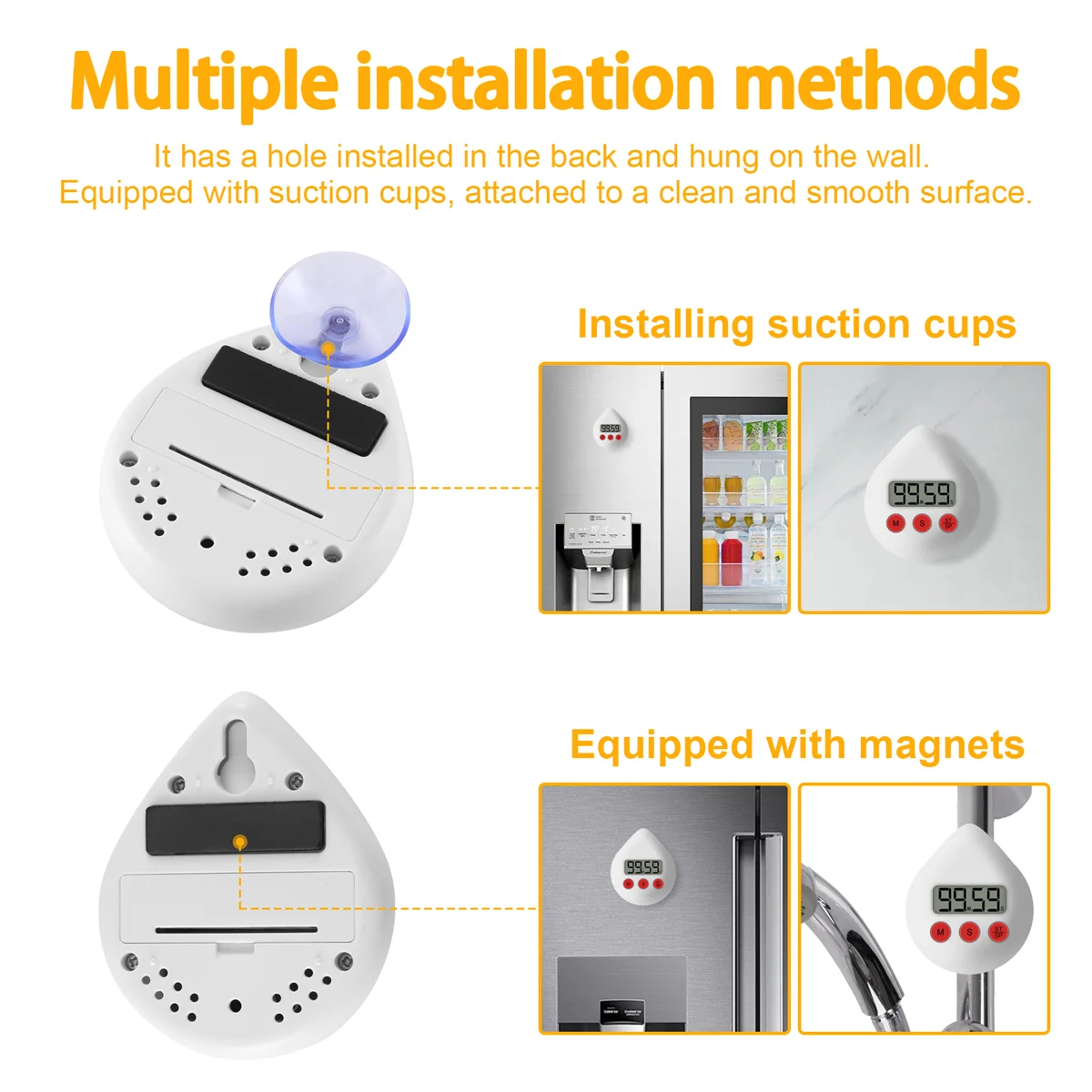 Digital Bathroom Clock Waterproof Shower Clock Timer Temperature Humidity Visual Countdown Timer Wall Clock White