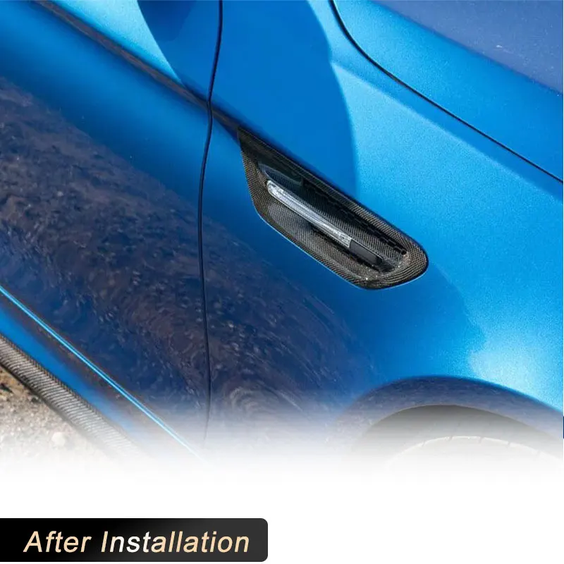 ألياف الكربون الجبهة الحاجز غطاء فتحة التهوية الزخارف لسيارات BMW 5 Series F10 M5 سيدان 2010-2017 سيارة الجانب إشارة غطاء شبكة طقم هيكل الشواية #3