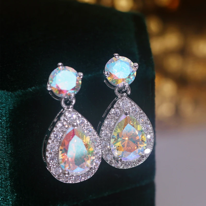 High Quality Silver Color Cubic Zirconia Stud Earrings for Women Bling Bling Crystal Earrings Wedding Party Jewelry Accessories