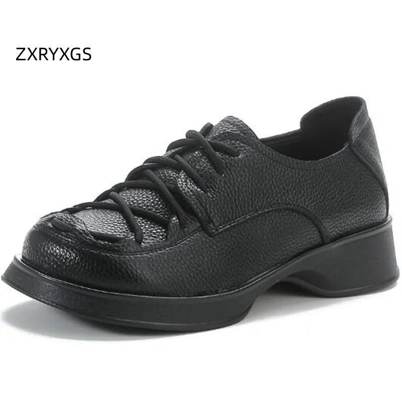 

ZXRYXGS Sales Promotion Cross Strap Genuine Leather Shoes Comfortable Flat Shoe 2023 Autumn Temperament Trend Shoes black brown