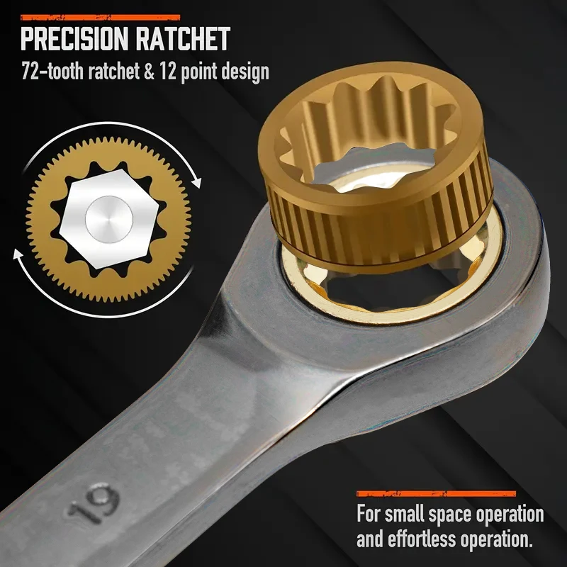 Juego de llaves de trinquete de cabeza fija, material de acero al cromo vanadio de alta calidad, trinquete flexible de 72 dientes, 180 °   Cabezal móvil, cromado resistente a la oxidación, adecuado para reparación de automóviles, reparación del hogar y mantenimiento mecánico.