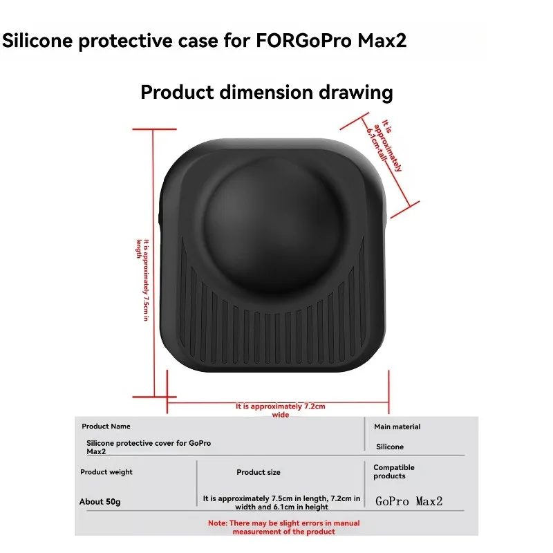 A32T-For Gopro Max 2 Silicone Protective Full Case Cover Shell Lens Cup Soft Shockproof Anti-Collision Camera Accessory