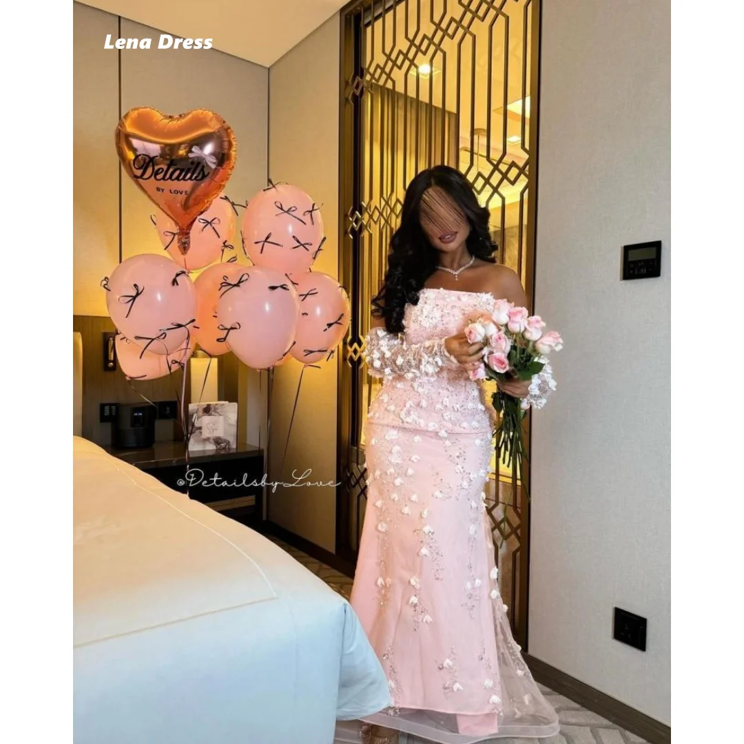 Lena Appliqué Embroidery Luxurious Women's Evening Dresses Women Elegant Party Dresses Woman Wedding Custom Made Pink Dress Prom