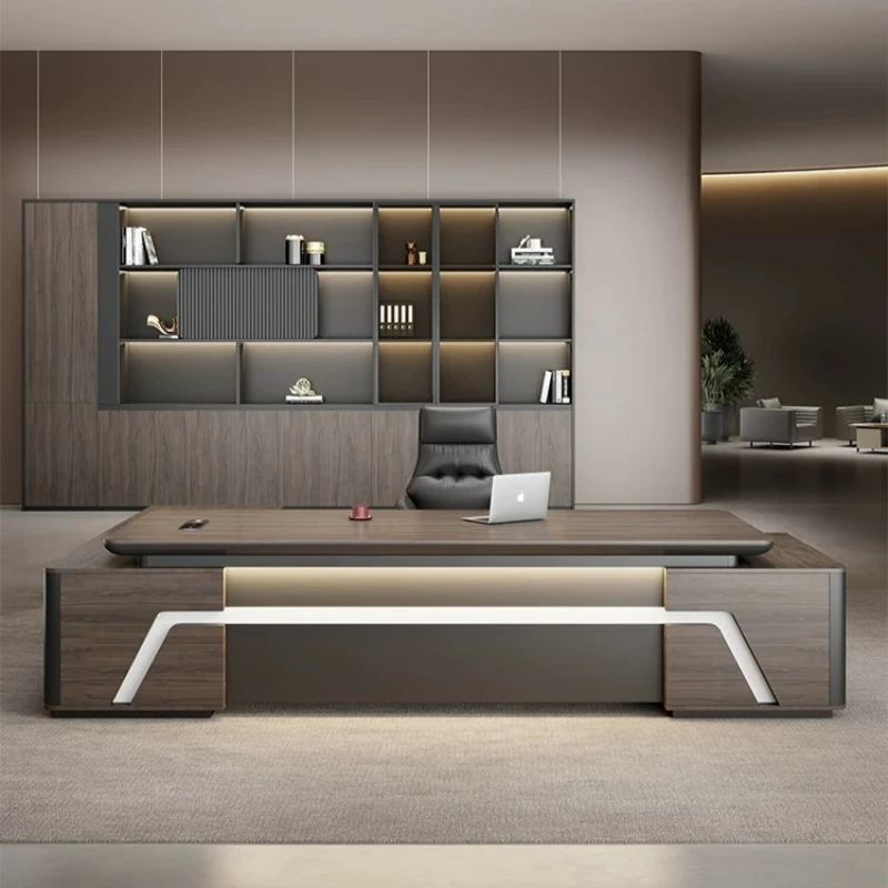 Minimalist L‑Shape Executive Desk Modern Minimalist Large Boss Office Desk with Side Cabinet for Manager Director Workspace