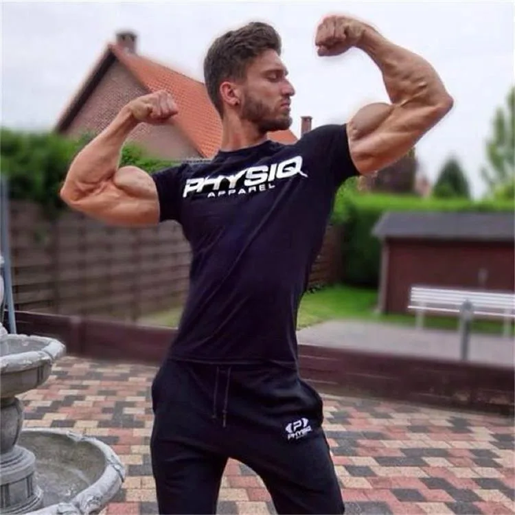 Mens Bodybuilding Brand Gyms T Shirt Fitness Slim Fit Cotton Shirts Short Sleeve Men Fashion Tight Tees Tops Clothing