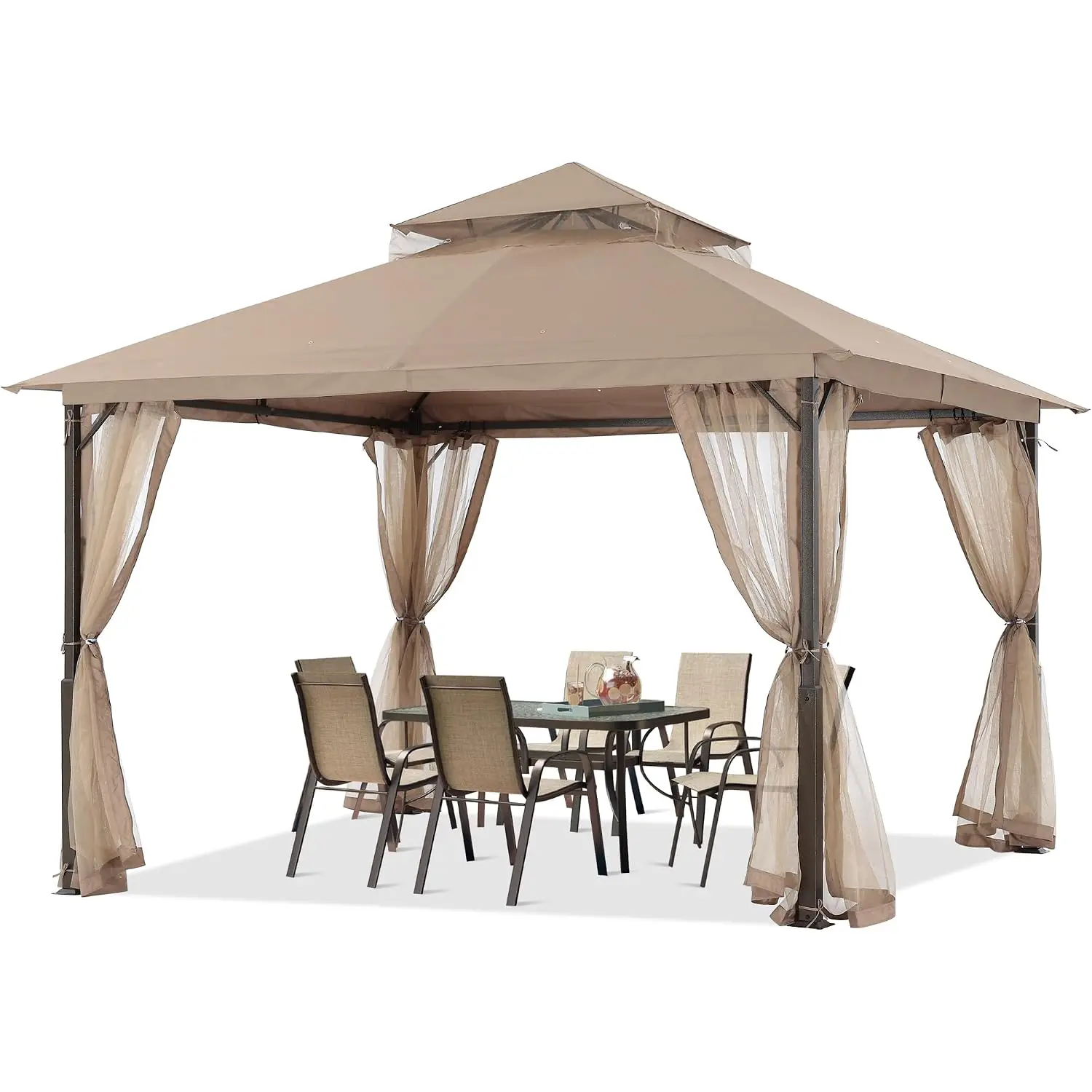 Outdoor Patio Gazebo 11x13 with Mosquito Netting, Khaki, Customized
