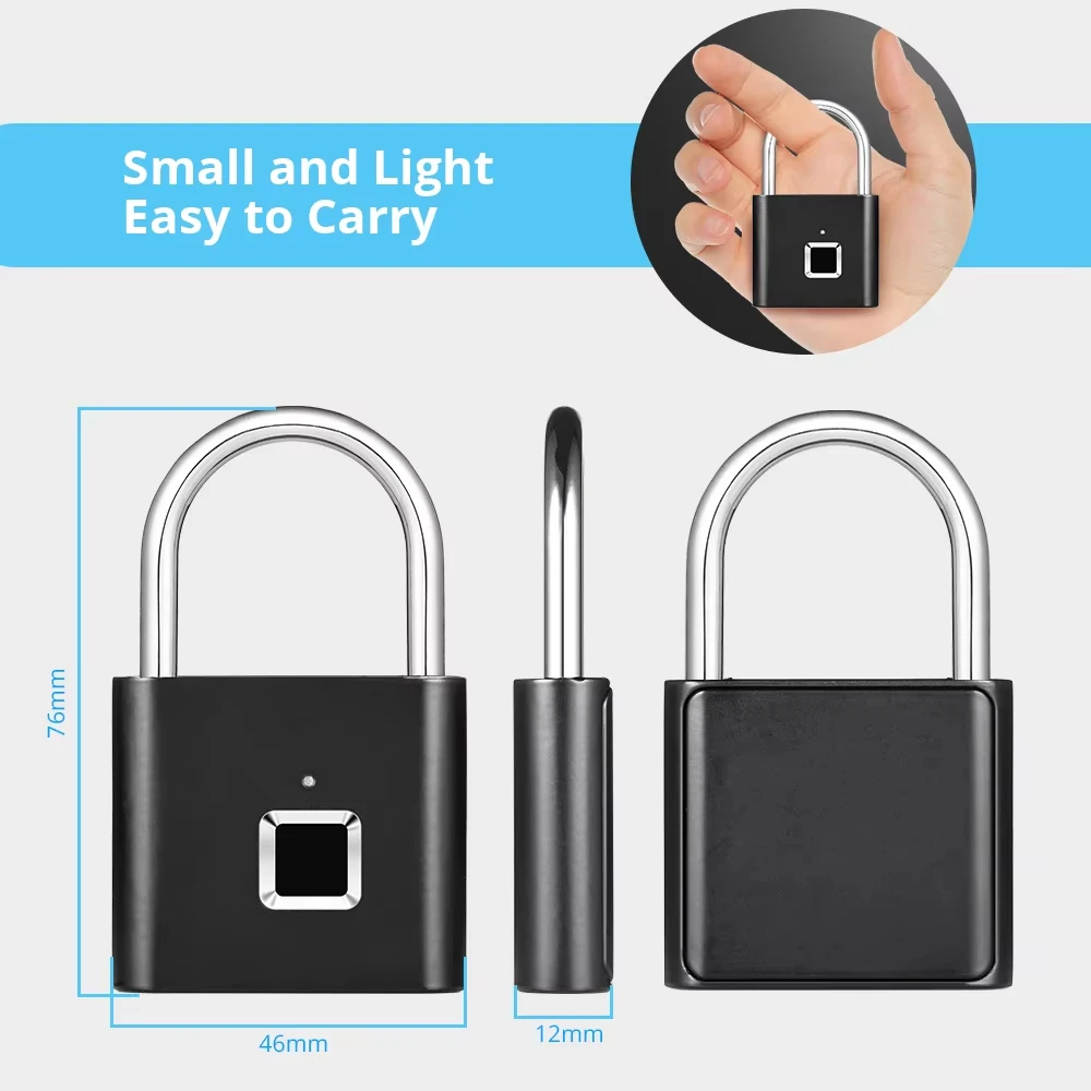 Smart Fingerprint Padlock Waterproof Keyless Lock Type-C Rechargeable Security Padlock for Door Luggage Cabinet House Storage