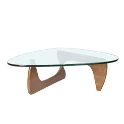 Mesa de centro triangular de vidrio, Base de madera maciza, nogal y vidrio transparente, parte superior, sala de estar moderna para mesa final, Patio, estudio, 19MM