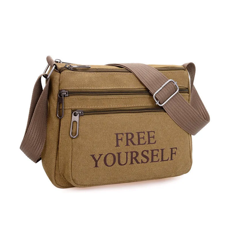 Fashion Men Messenger Bag Leisure Shoulder Bag High Quality Canvas Travel Crossbody Bag Solid Color Outdoor Handbag Tote Bag