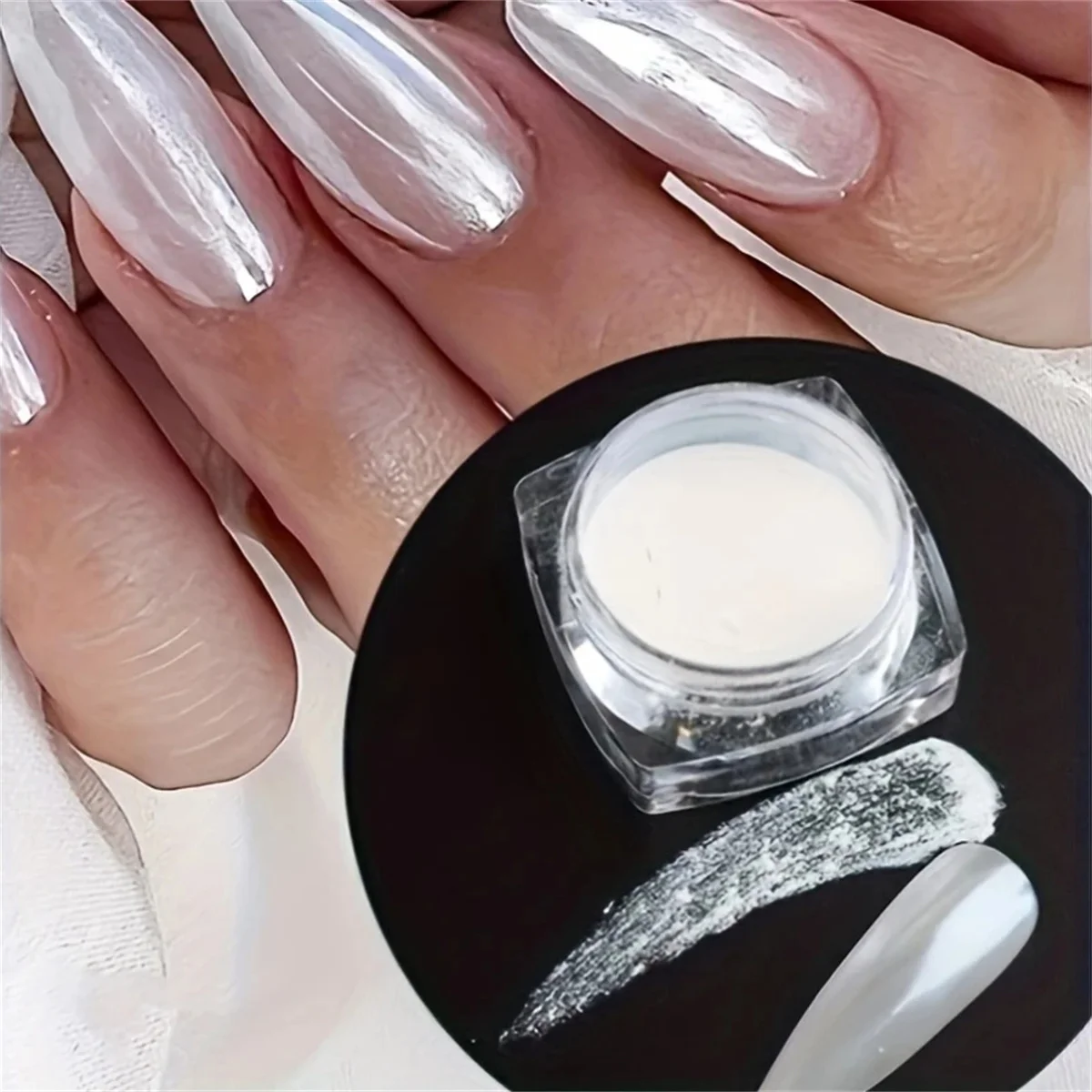 1pc pearl white ice skin nail powder holographic glitter powder combined with nail polish adhesive for nail art creation DIY