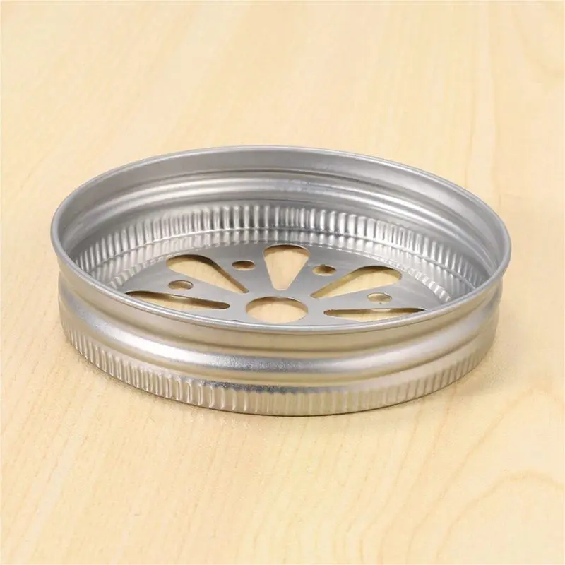 LICE-64Pcs Regular Mouth Can Jar Lid Rust Proof Daisy Cut With Straw Hole Hollow Flower Cover For Ball,Canning Jars,Etc